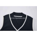 Boy's Knitted Jacquard Hem Stripe Neck School Vest